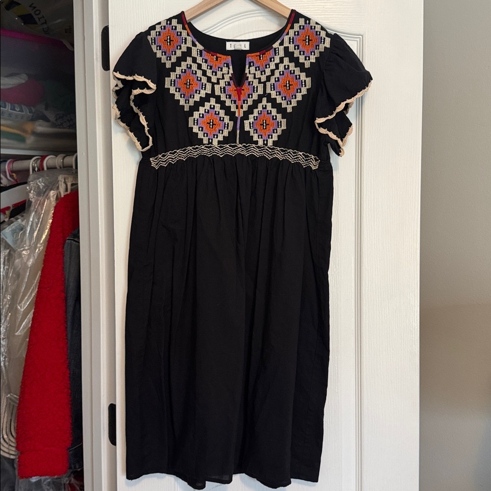 THML Black Multicolor Embroidered Dress
